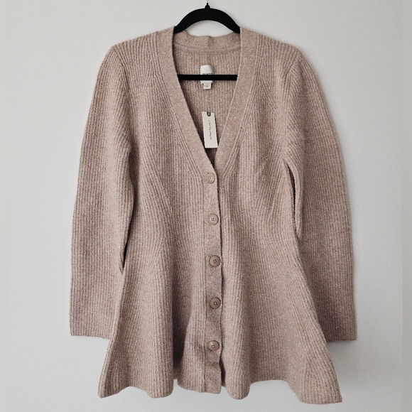 NWT Maeve Wool Blend Hourglass Ribbed Knit Cardigan Sweater Anthropologie Sz L - Picture 3 of 16